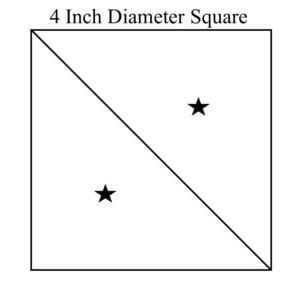 Diagram titled 4 Inch Diameter Square, divided diagonally with a star wick in each triangle